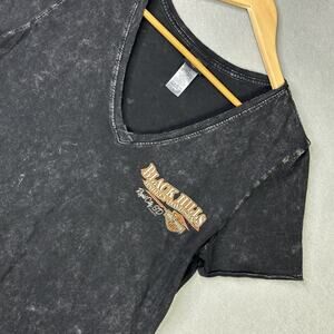 Harley-Davidson Black Hills Rapid City SD Women's T-Shirt V-Neck Acid Wash L
